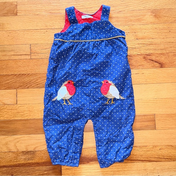 BABY BODEN Coverall Overall Robin Bird Appliqué Polka Dots size 12-18 Months - Picture 1 of 3